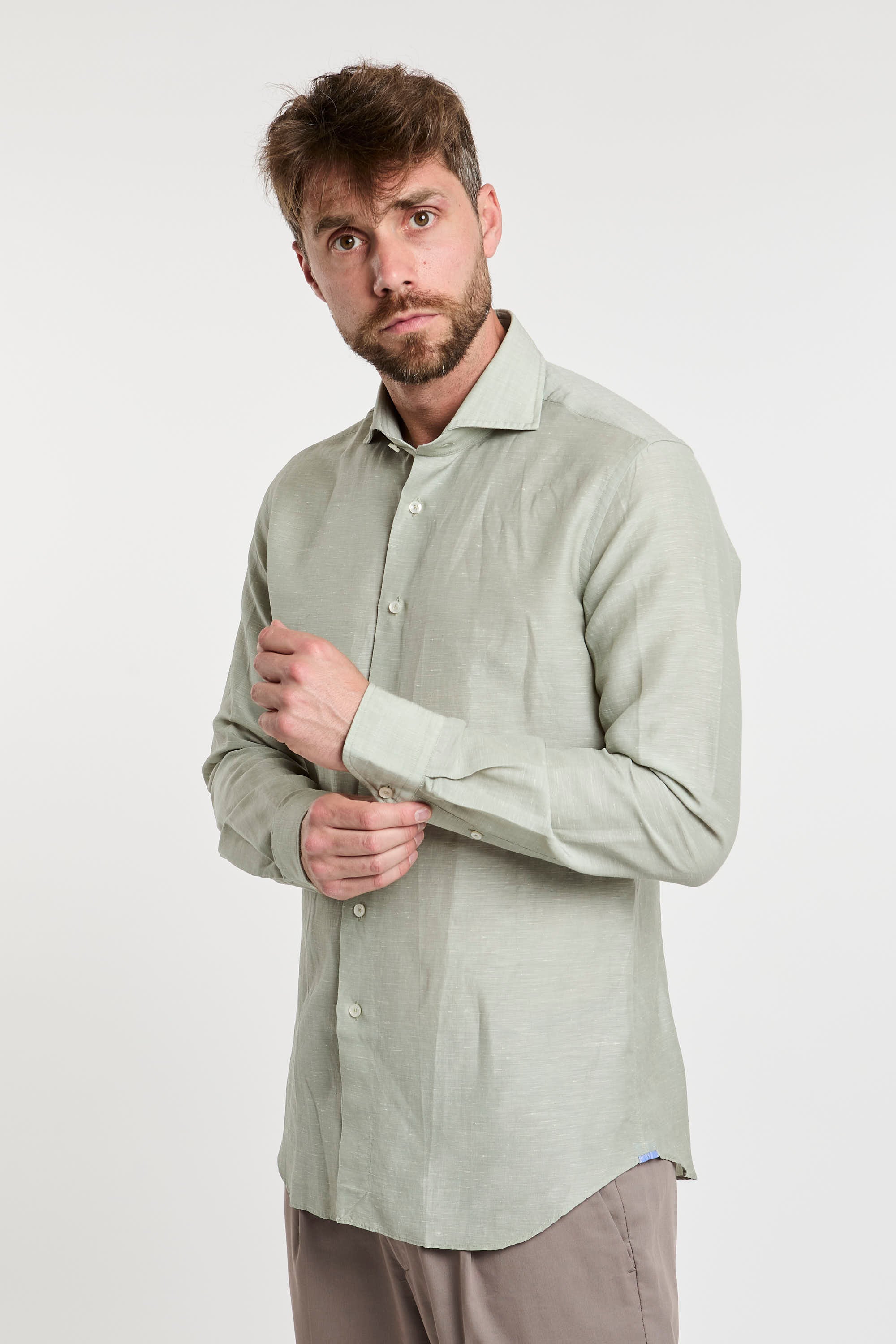Xacus Wool and Linen Blend Green Shirt-4