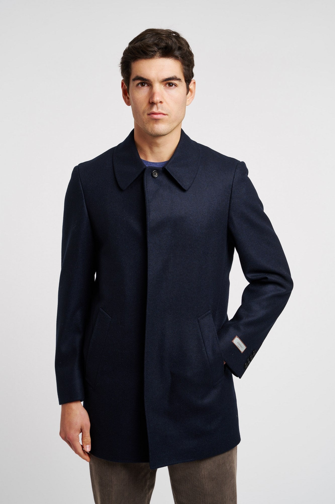 Canali Einreihiger Mantel aus blauer Wolle-8