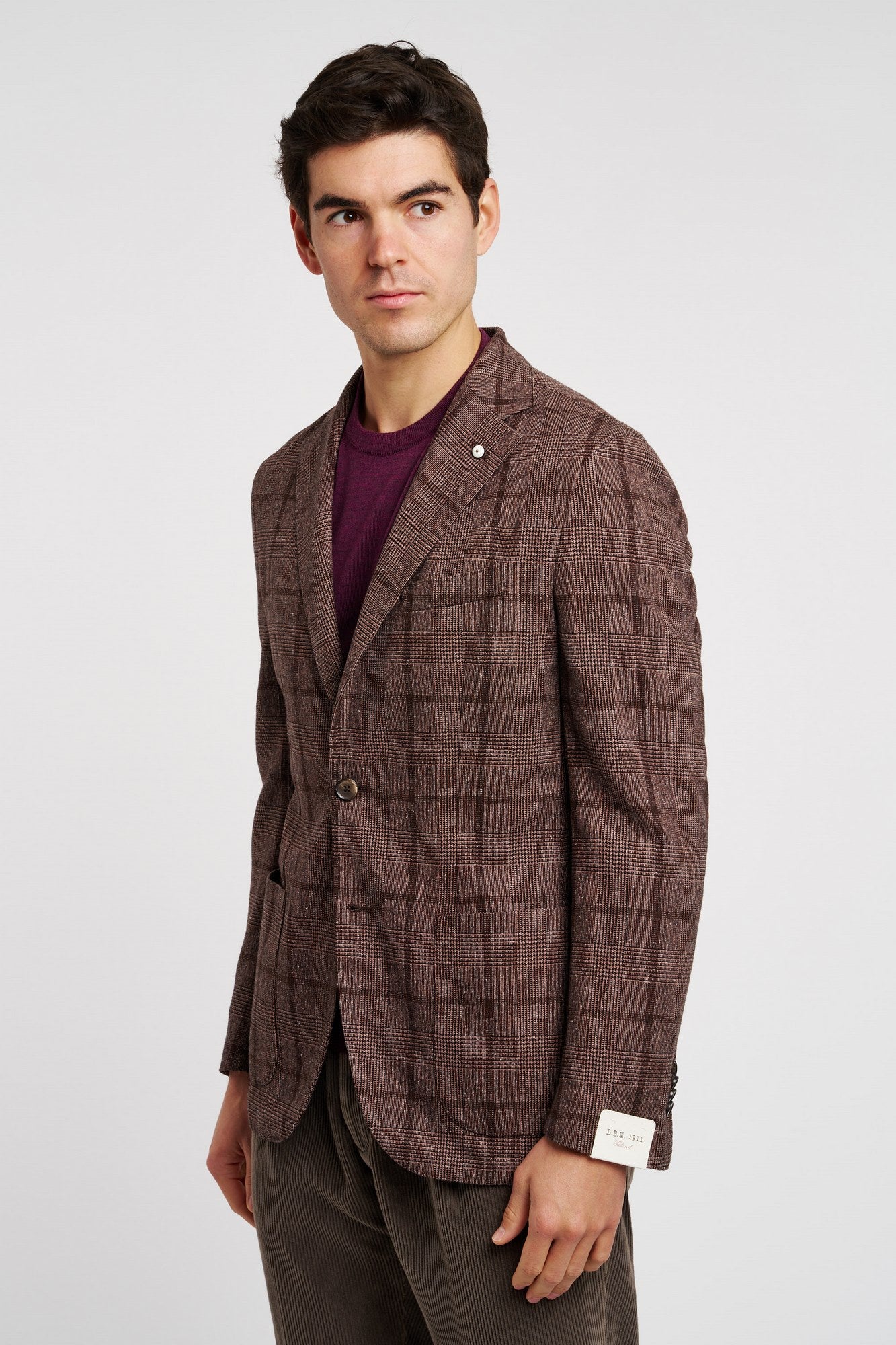 L.B.M. 1911 Single-Breasted Mixed Wool/Cotton/Silk Brown Houndstooth Jacket-3