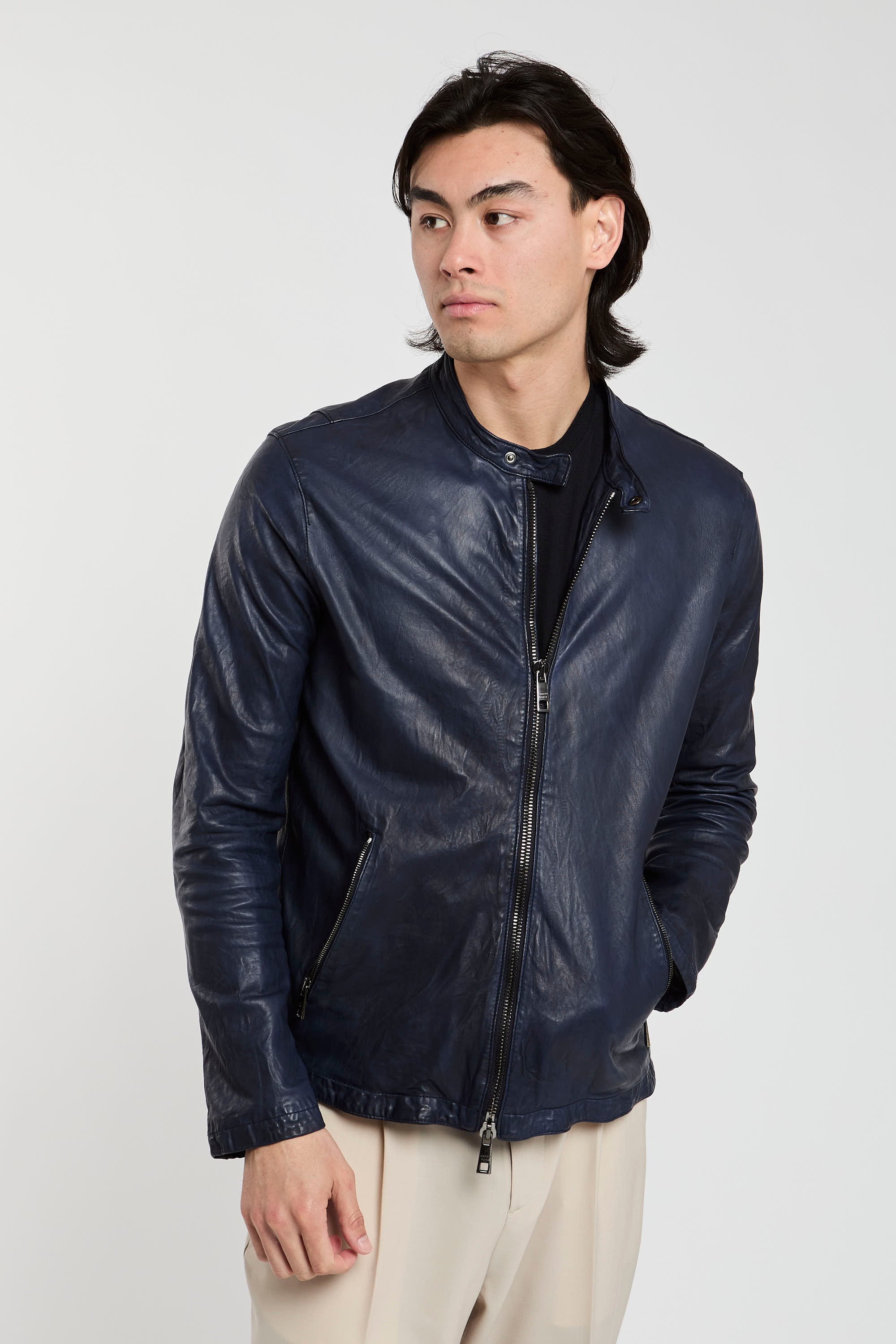 Giorgio Brato Blue Leather Jacket-4