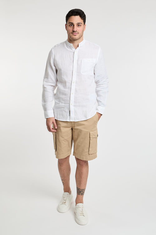 Woolrich Mandarin Collar Pure Linen Shirt White-2