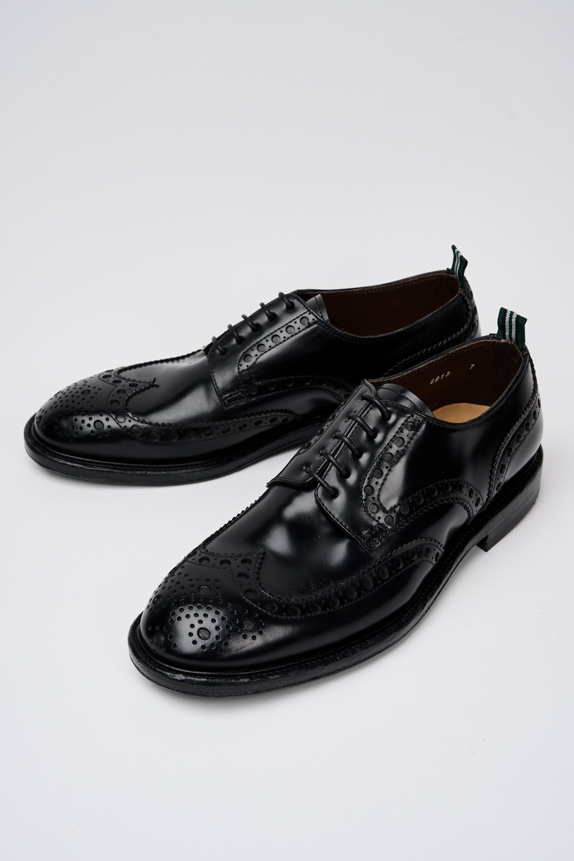 Green George Brogue Perforated Black Leather Shoe-6