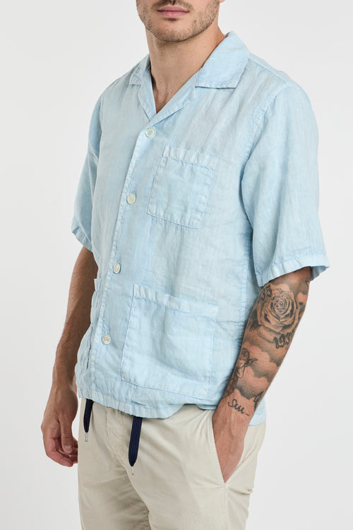Aspesi Linen Bowling Shirt in Blue-2