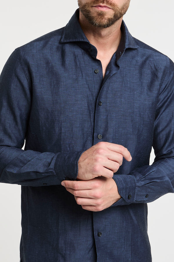 Xacus Wool/Linen Blend Shirt Blue - 2