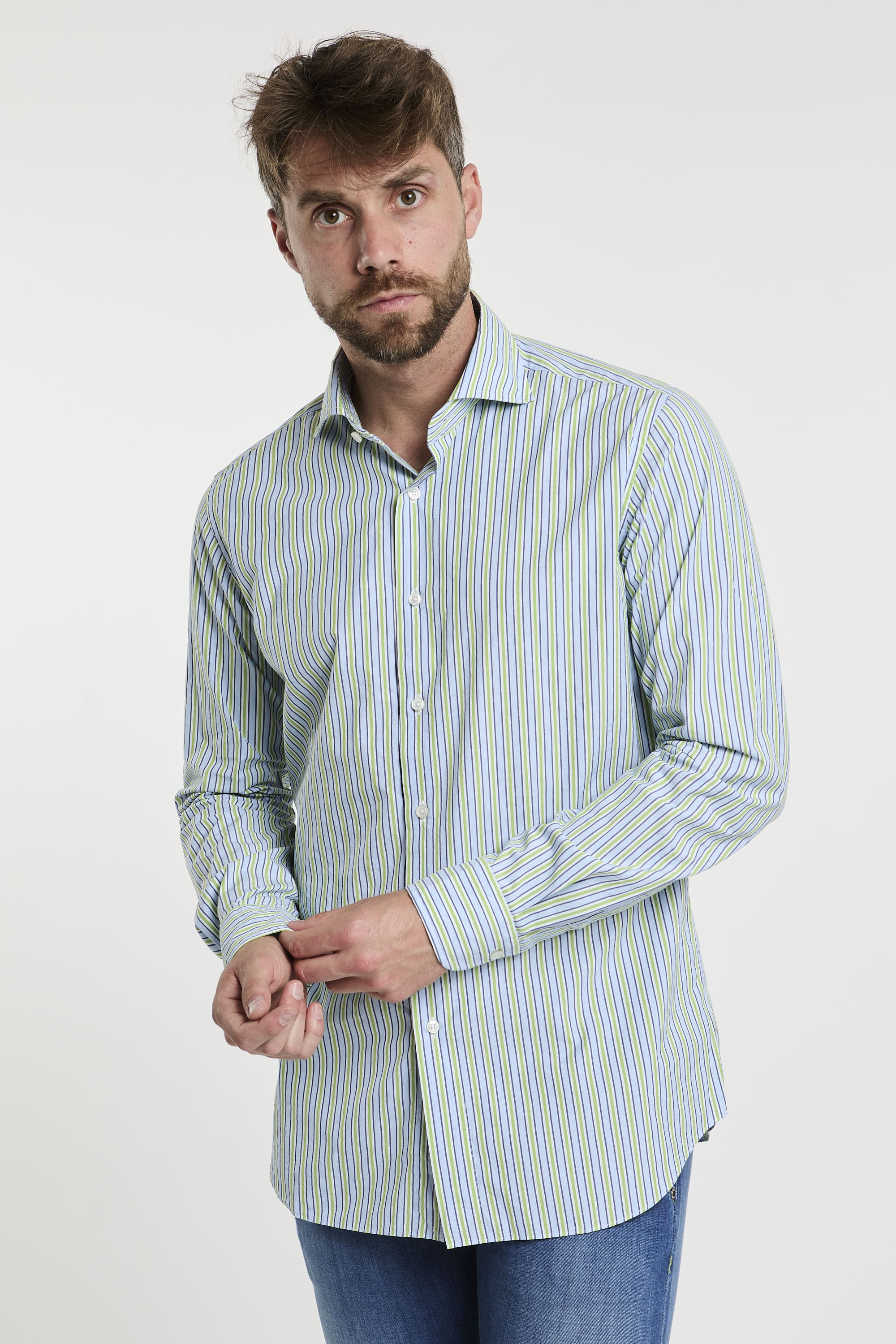 Xacus Blue Striped Cotton Shirt-4
