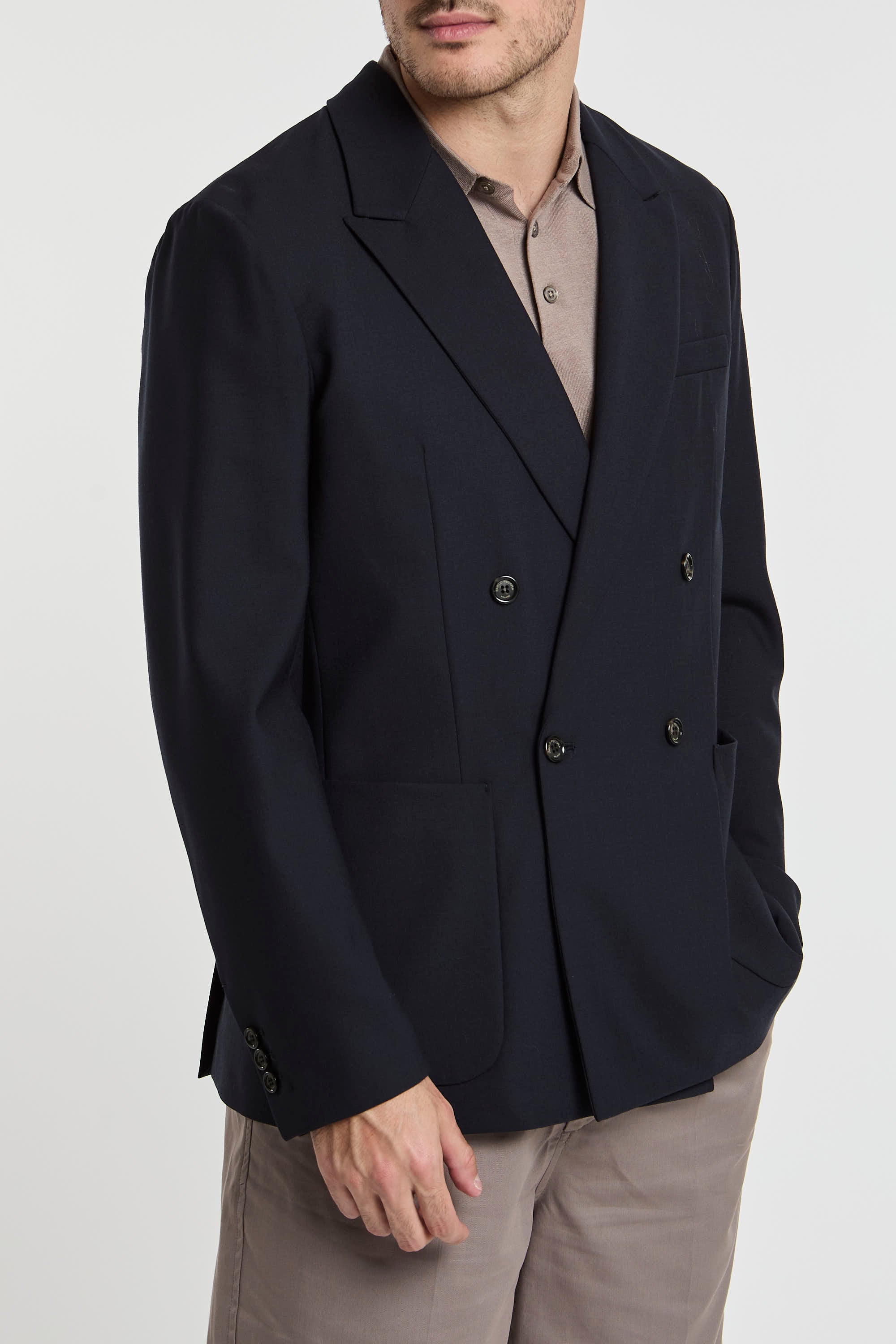 Paolo Pecora Double-Breasted Blue Jacket in Polyester/Wool/Elastane-1