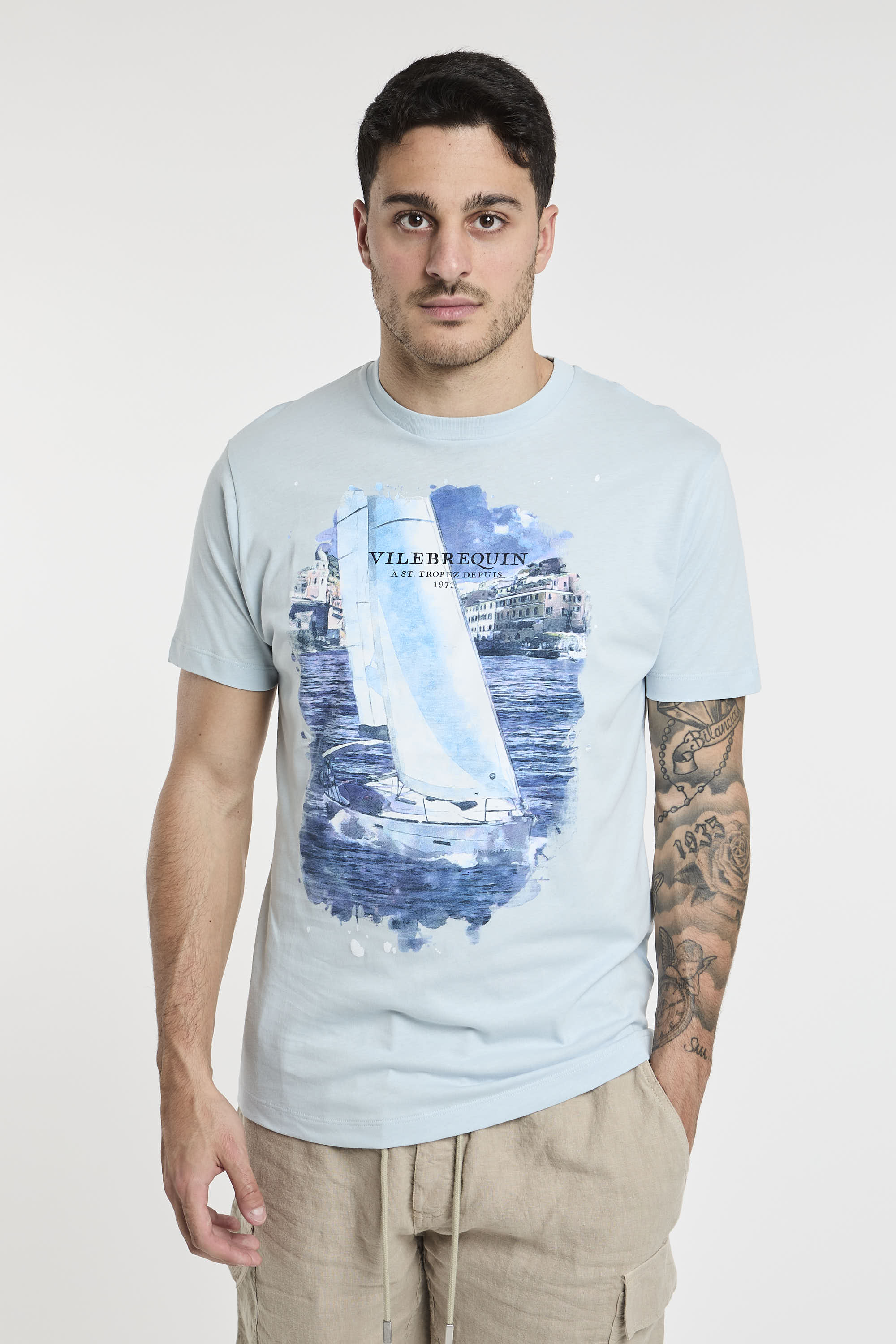 Vilebrequin Cotton T-Shirt with Blue Print-1