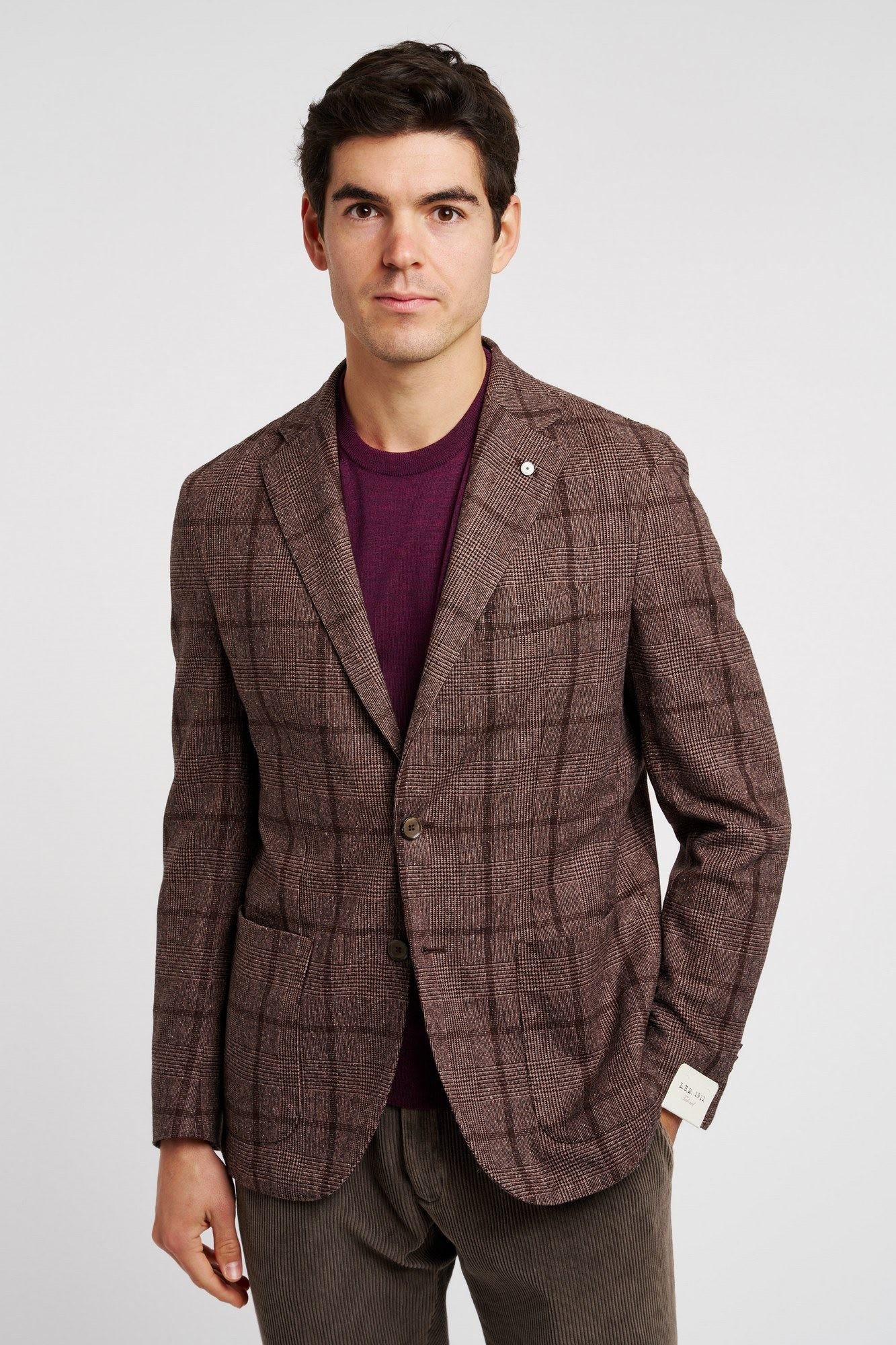 L.B.M. 1911 Single-Breasted Mixed Wool/Cotton/Silk Brown Houndstooth Jacket-1