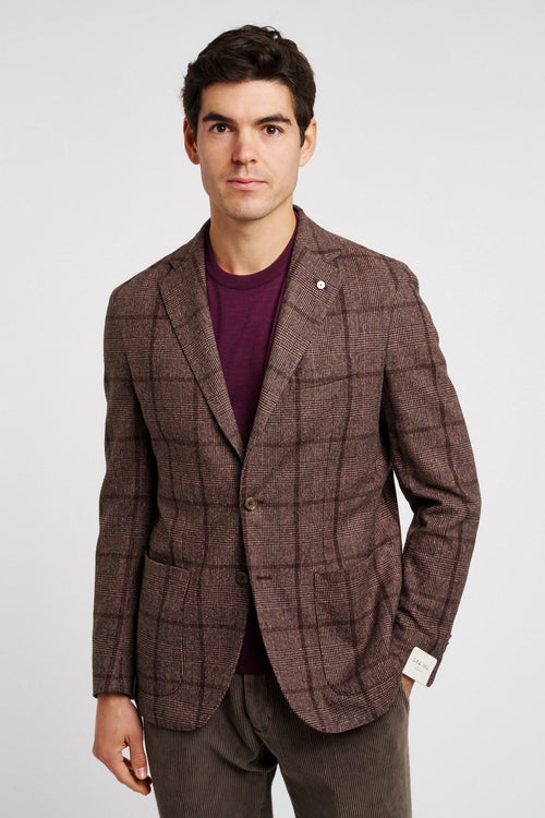 L.B.M. 1911 Single-Breasted Mixed Wool/Cotton/Silk Brown Houndstooth Jacket