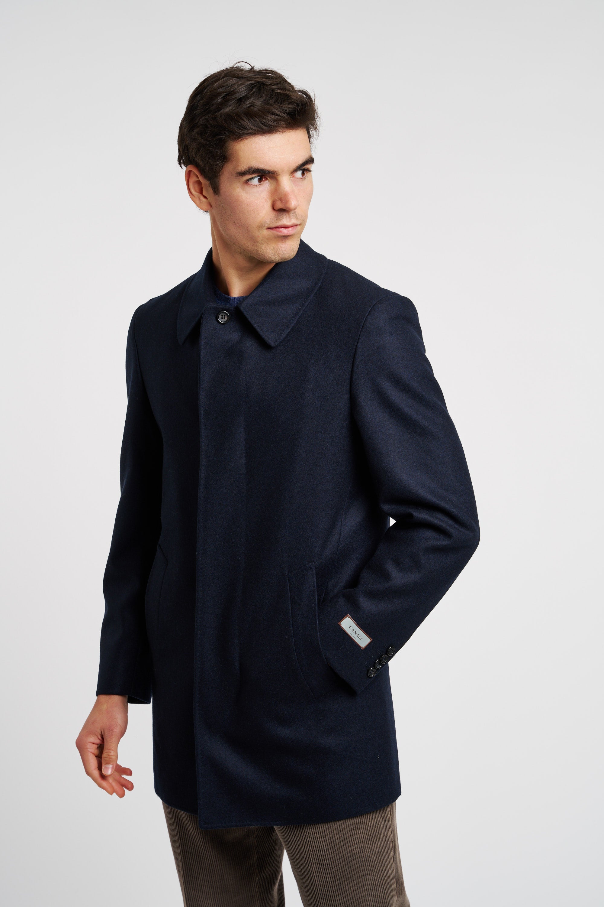 Canali Einreihiger Mantel aus blauer Wolle-3