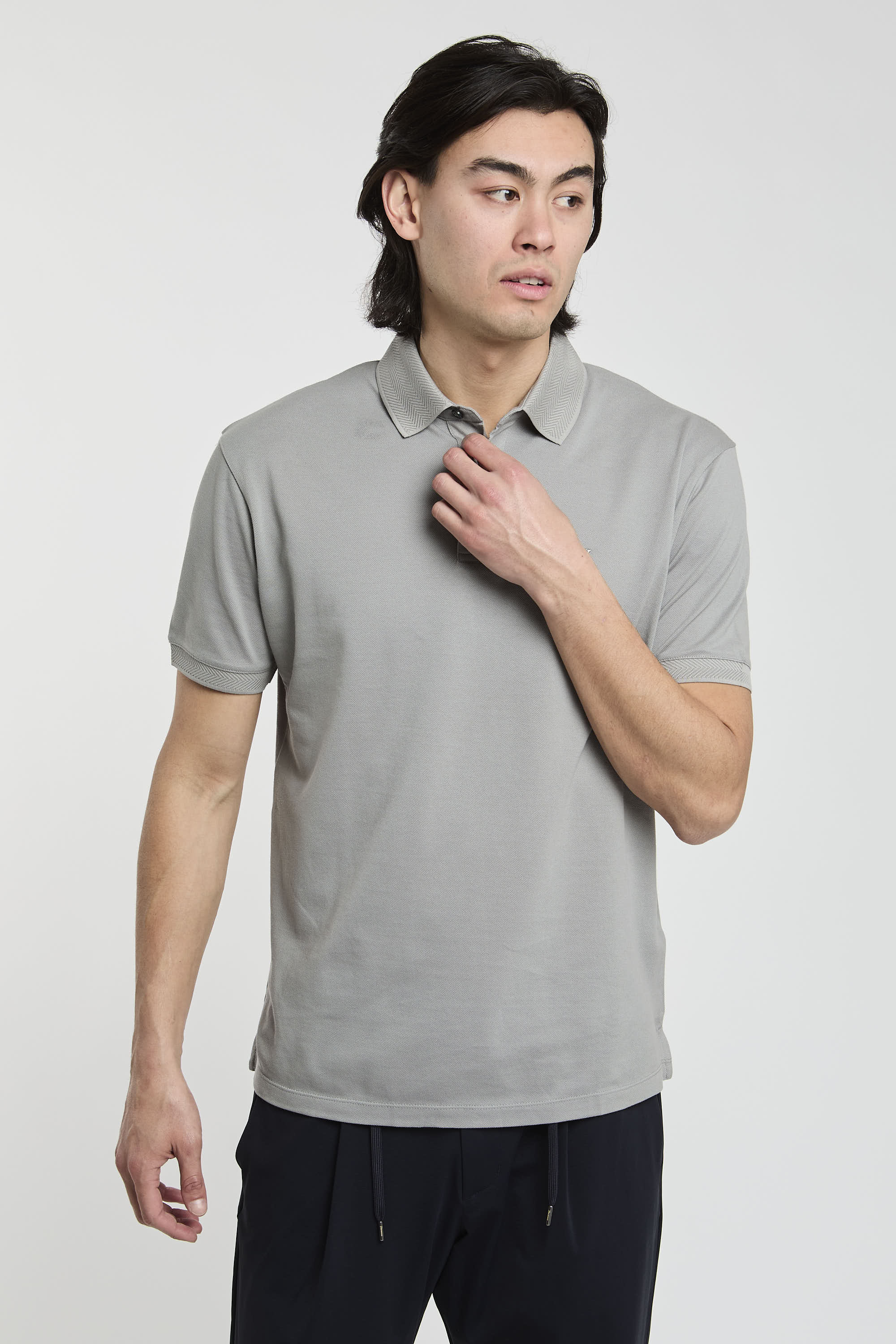 Emporio Armani Mercercized Grey Polo Shirt-1