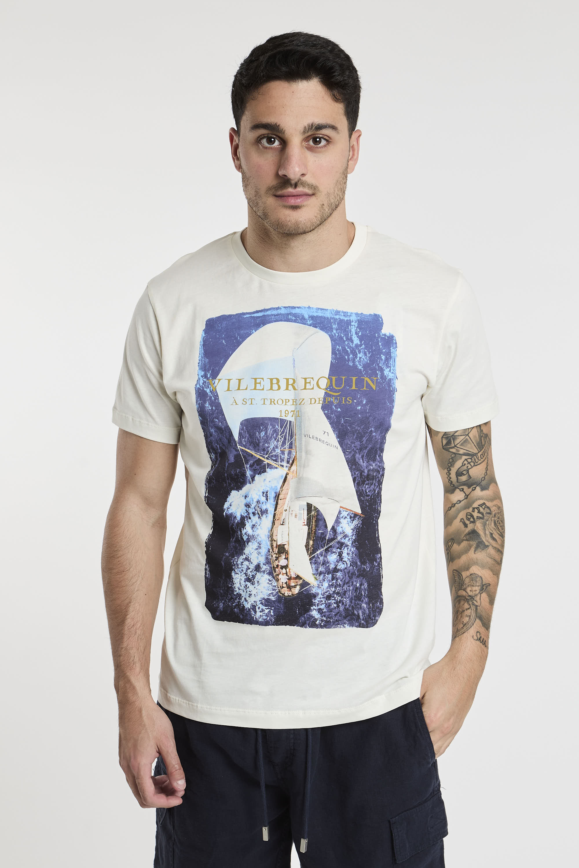 Vilebrequin Cotton T-Shirt with White Print-1
