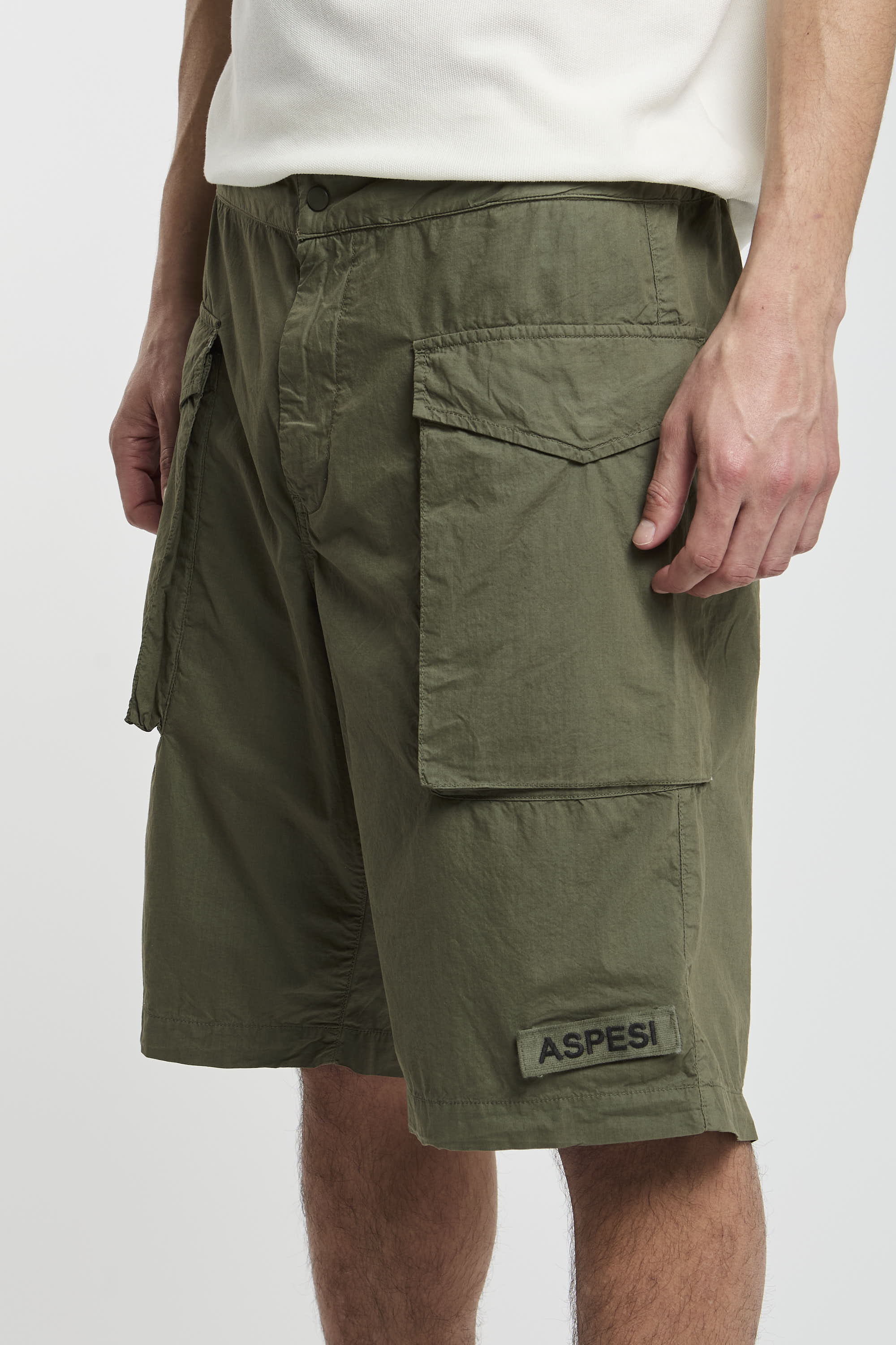 Aspesi Green Military Cotton Cargo Bermuda Shorts-1