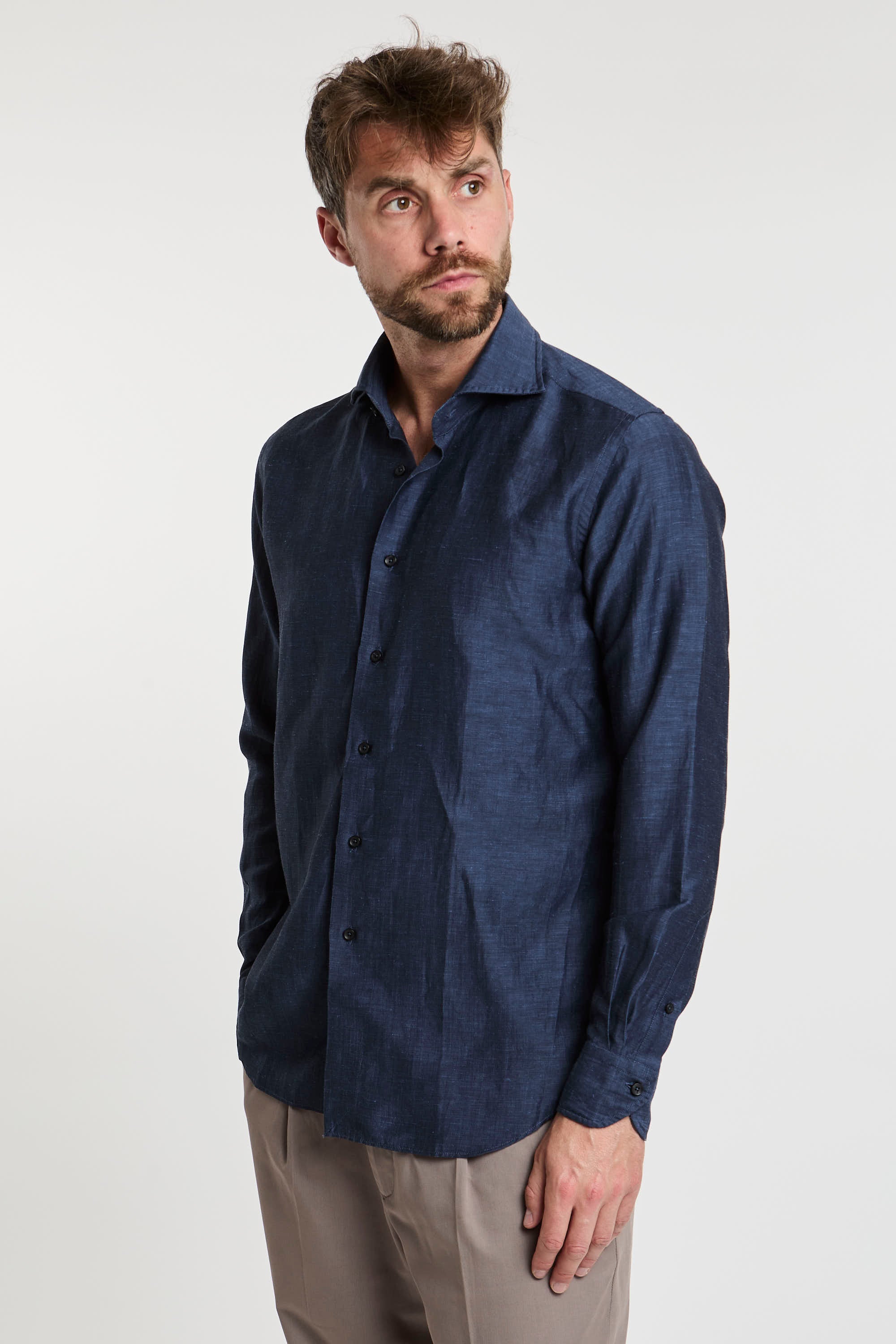 Xacus Wool/Linen Blend Shirt Blue-4