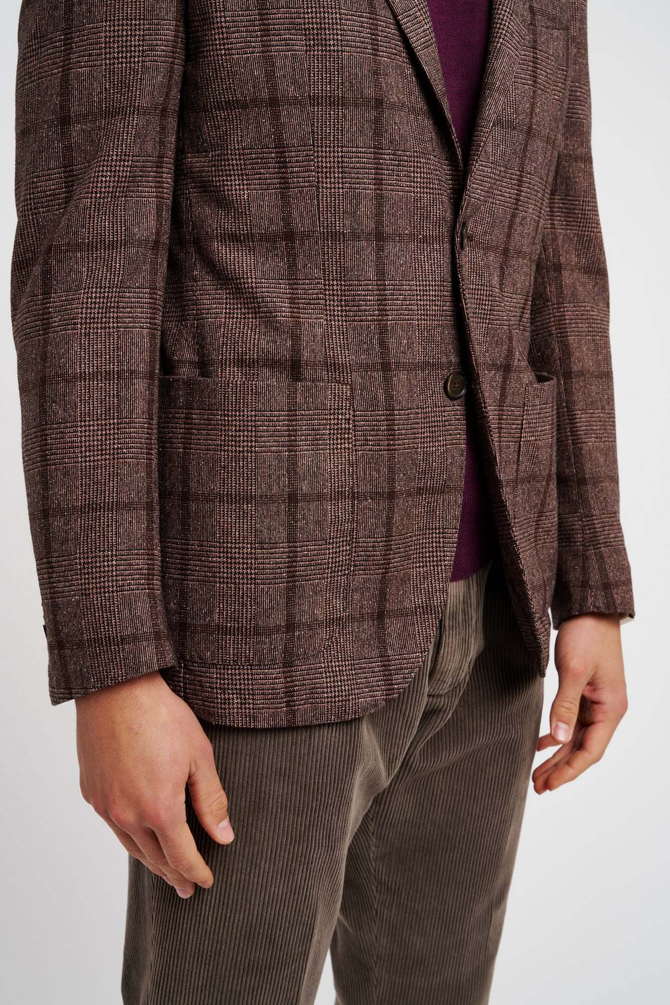 L.B.M. 1911 Single-Breasted Mixed Wool/Cotton/Silk Brown Houndstooth Jacket-6