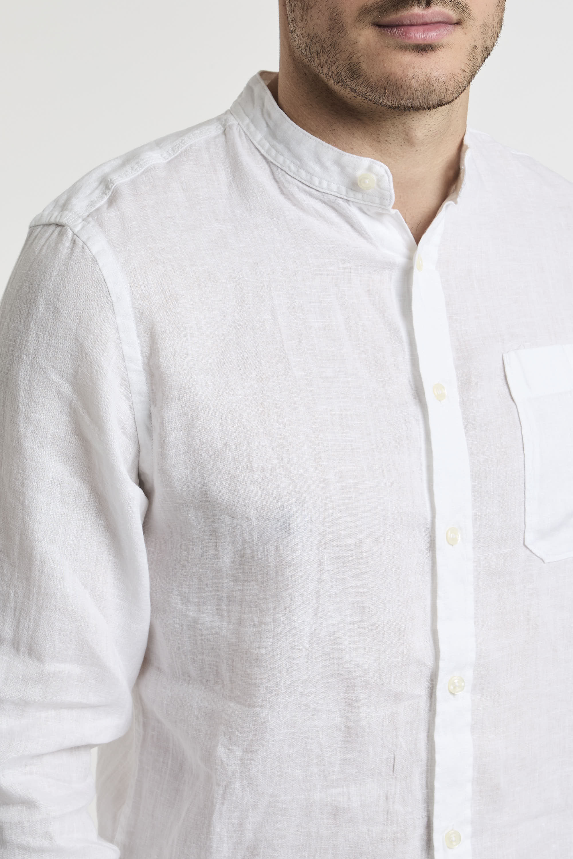 Woolrich Mandarin Collar Pure Linen Shirt White-1
