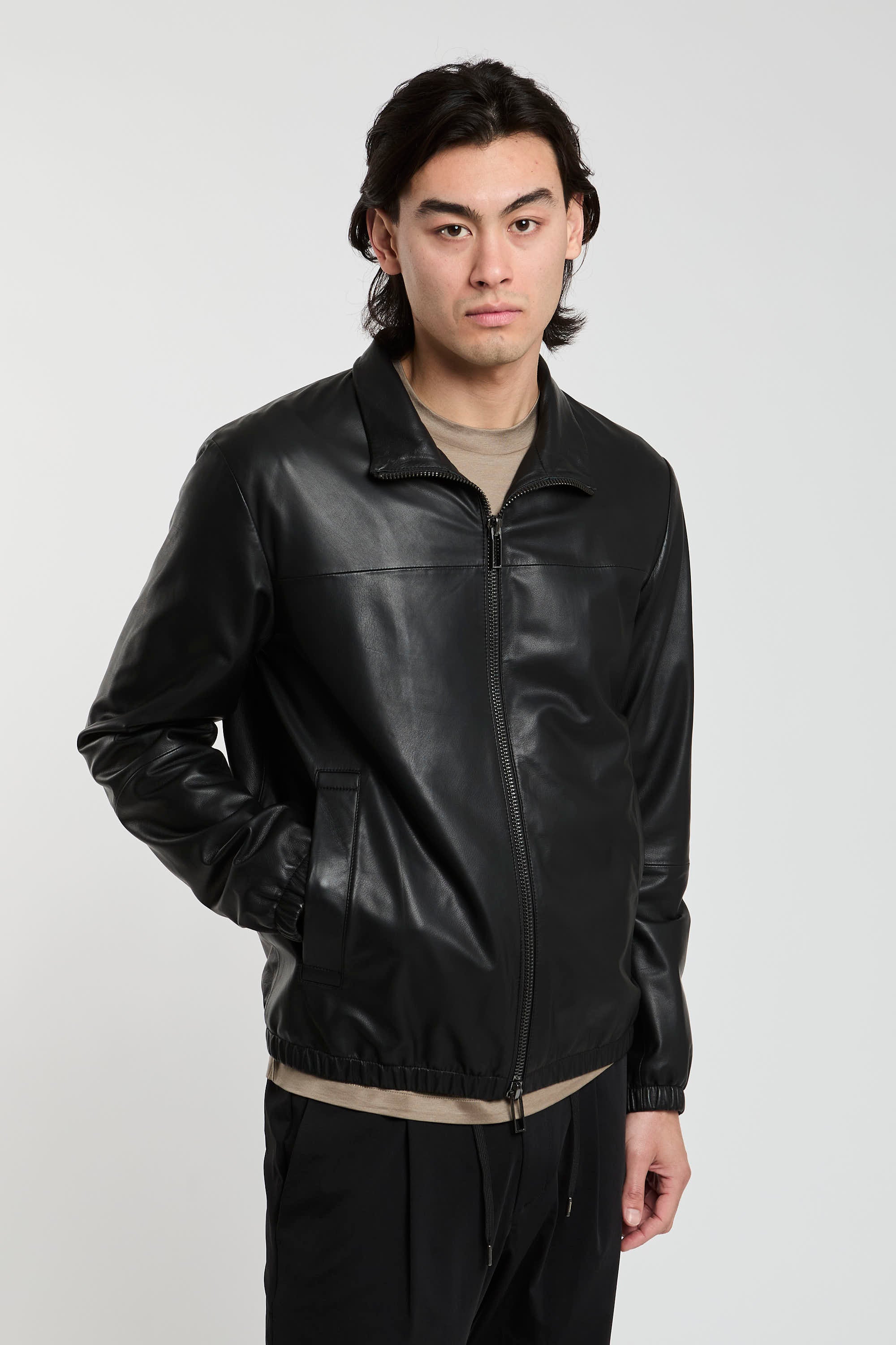 Emporio Armani Black Leather Jacket-4