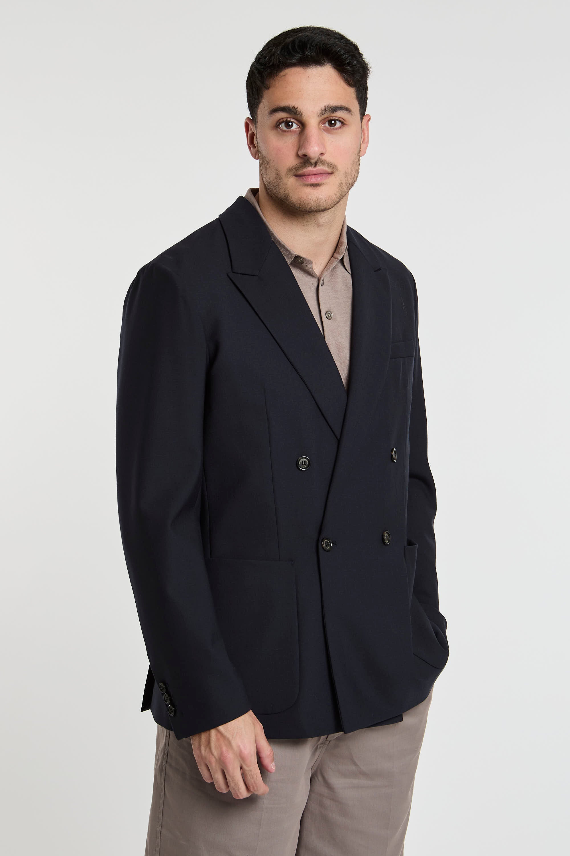 Paolo Pecora Double-Breasted Blue Jacket in Polyester/Wool/Elastane-3