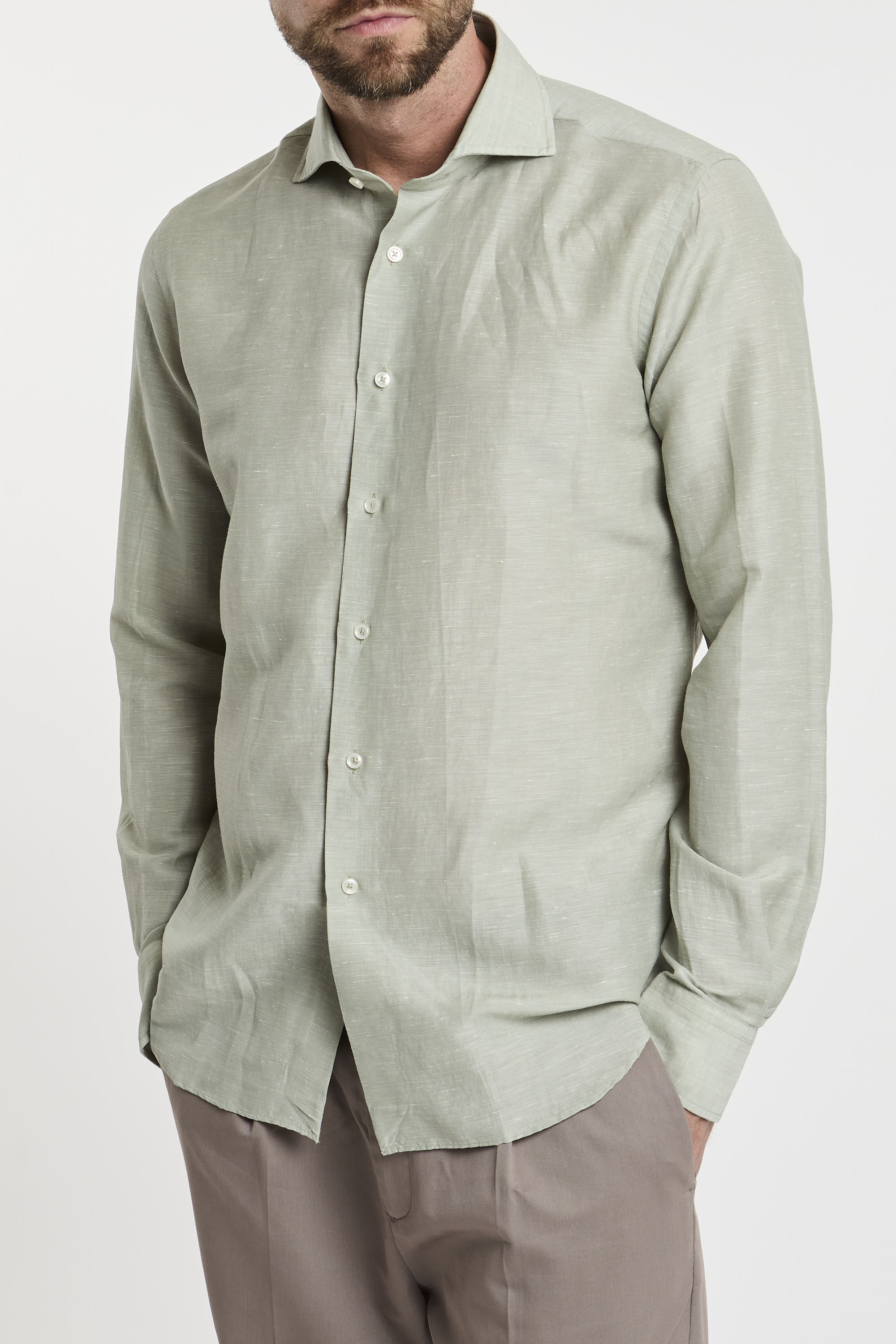Xacus Wool and Linen Blend Green Shirt-7