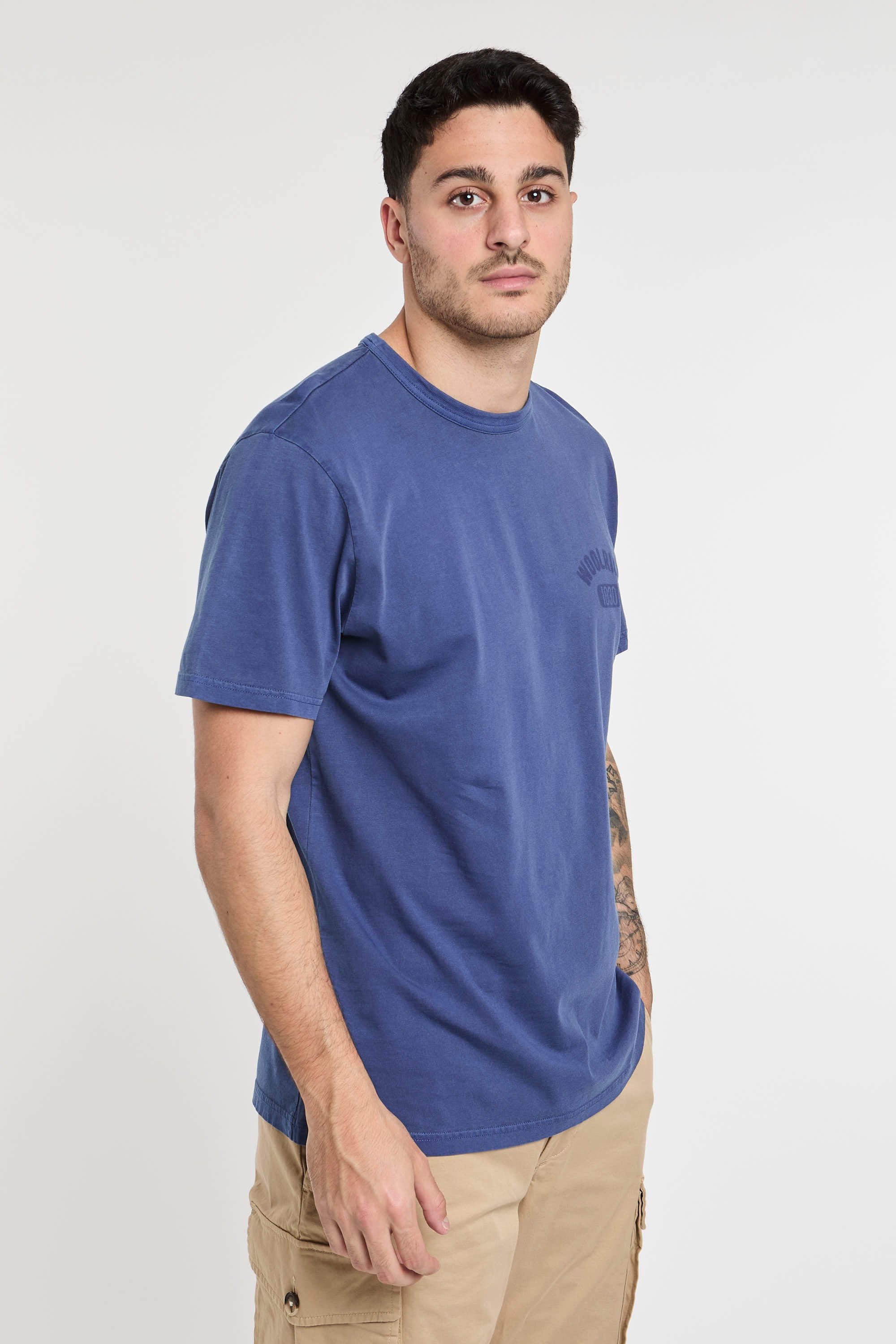 Woolrich T-Shirt Farbstückfärbung aus Reiner Baumwolle Blau-4