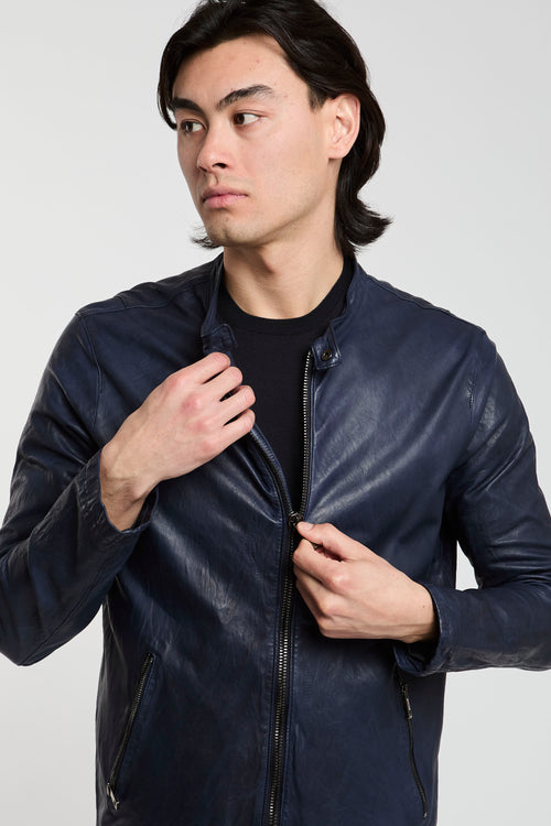Giorgio Brato Blue Leather Jacket