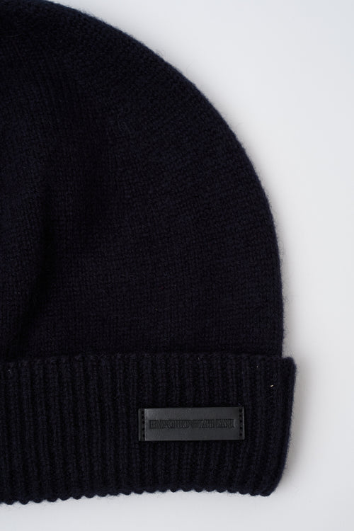 Berretto cashmere puro con risvolto a coste-2