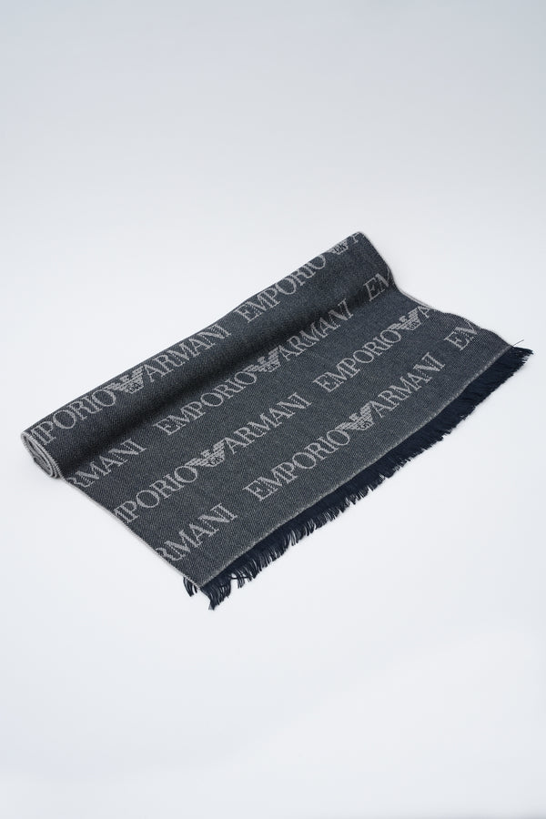 Sciarpa Jacquard in lana vergine con logo e frange - 1