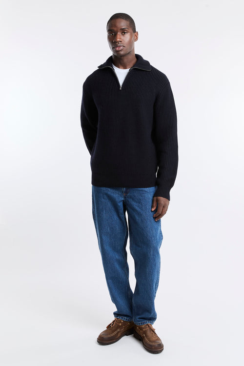 Maglione Daniel a Coste con Collo Alto e Zip