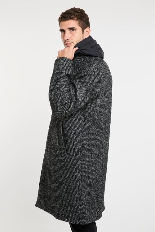 Herringbone Coat with Removable Bib in Grey Fabric Herno