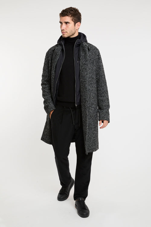 Herringbone Coat with Removable Bib in Grey Fabric Herno