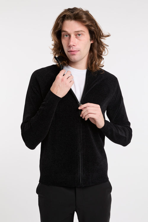 Full Zip Knit Velvet Black Sweaters RRD-2