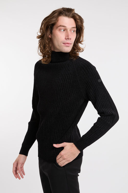 RRD Velvet Rave Turtleneck Knit Sweaters in Black-2