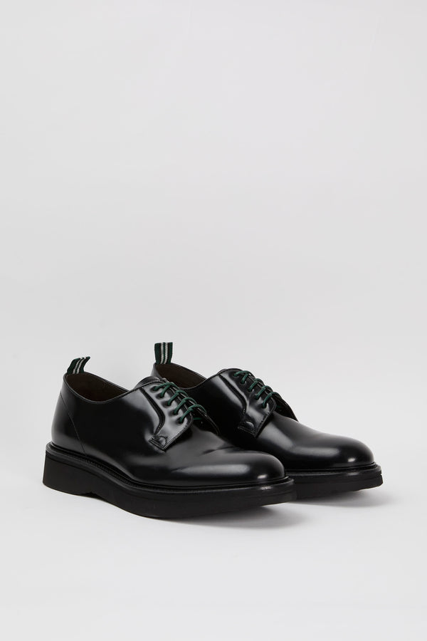 Green George Black Leather Lace-Up Shoe - 2