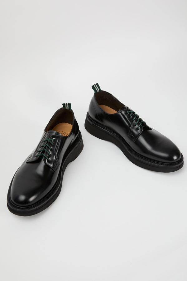 Green George Black Leather Lace-Up Shoe - 6