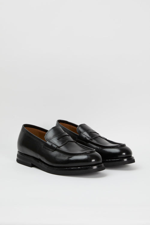 Green George Black Leather Loafers-2