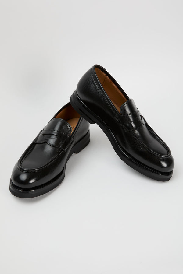 Green George Black Leather Loafers - 6