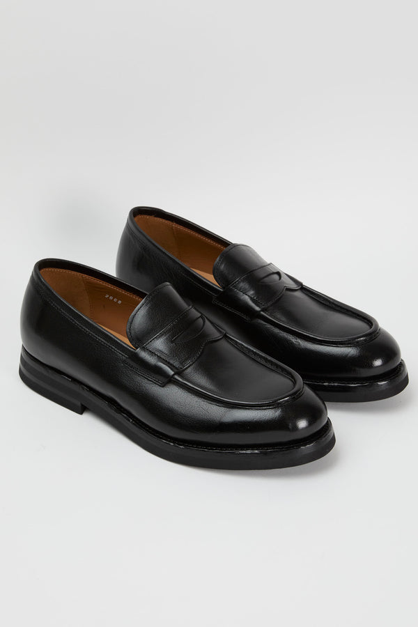 Green George Black Leather Loafers - 7