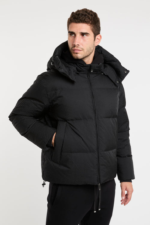 Black Jacquard Nylon Down Jackets by Emporio Armani