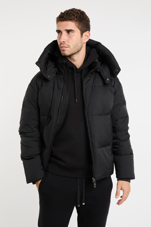 Black Jacquard Nylon Down Jackets by Emporio Armani