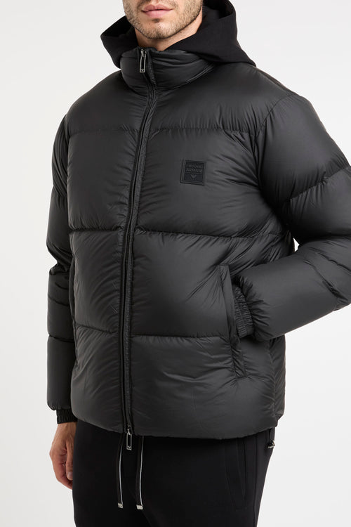 Black Rubberized Down Jacket Emporio Armani-2