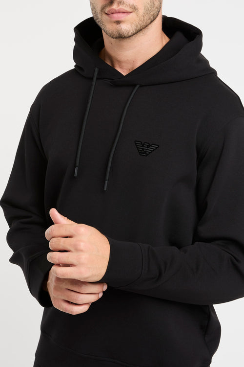 Emporio Armani Black Flock Double Jersey Hoodie Sweatshirt