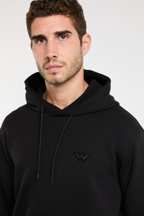 Emporio Armani Black Flock Double Jersey Hoodie Sweatshirt