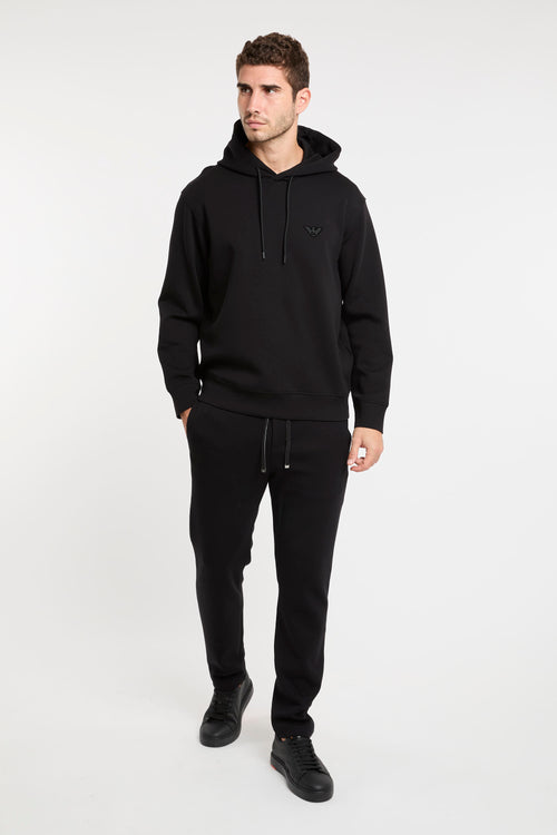 Emporio Armani Black Flock Double Jersey Hoodie Sweatshirt-2