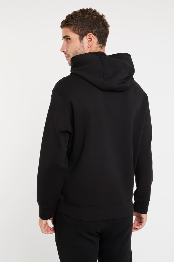 Emporio Armani Black Flock Double Jersey Hoodie Sweatshirt - 5