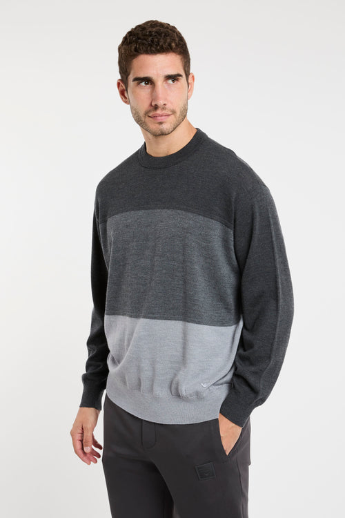 Maxi-Streifenpullover aus Reiner Schurwolle in Grau von Emporio Armani-2