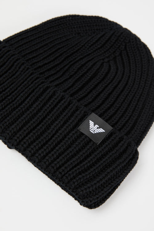 Emporio Armani Beanie Mütze aus reiner Schurwolle in Schwarz-2