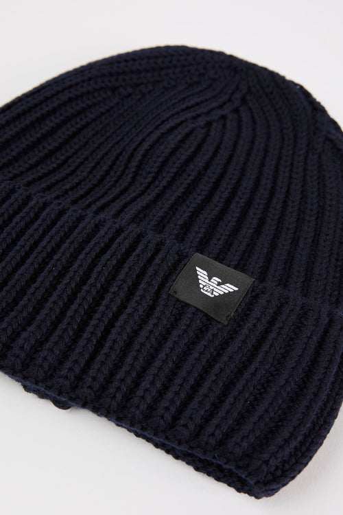 Emporio Armani Virgin Wool Knit Beanie in Blue-2