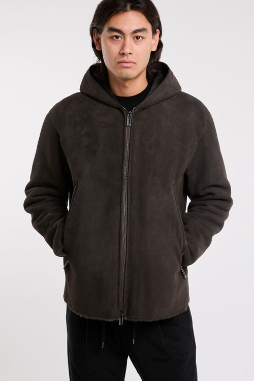 Emporio Armani Shearling Leather Grey Jacket