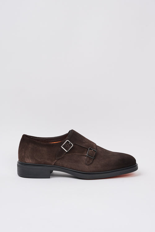 Santoni Double Buckle Brown Suede