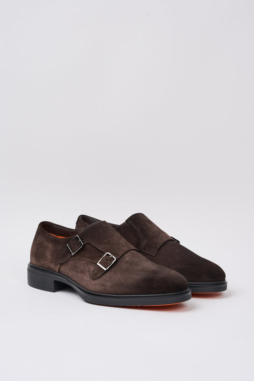 Santoni Double Buckle Brown Suede-2